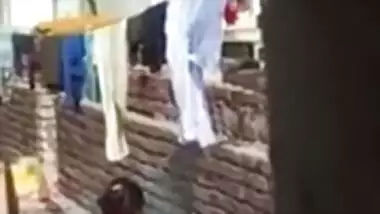 Aunty Bathing Topless in Terrace..