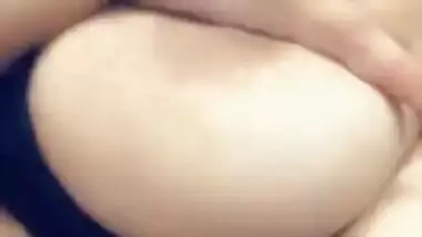 Indian babe's breasts are so big that she can easily lick nipples