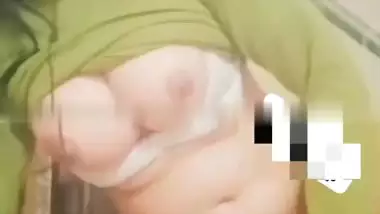 Standing fingering in nude by busty Indian girlfriend