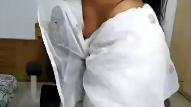 Sexy Eyes Theera showing her boobs and horny expression on her face