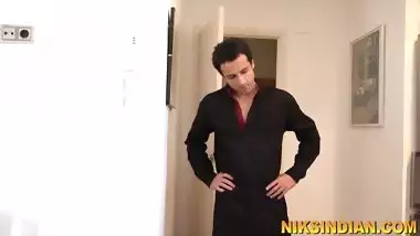 Hot Indian maid masturbates while watching couple doing anal sex