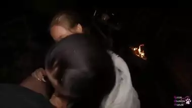 FFM Threesome Sucking on the Backyard - Outdoor Double Blowjob - Oral Creampie