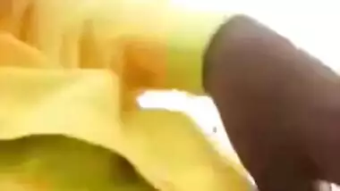 Man watches Desi girlfriend in orange sari taking pants off for XXX video