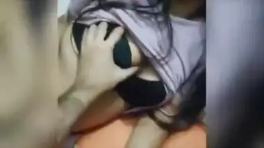 Teen from India sleeps but guy touches her XXX titties in a black bra