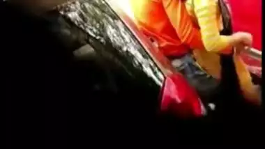 Girl caught making out with lover outdoor by car in Desi mms video