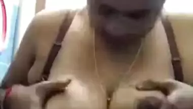 Chubby Desi girl flashes saggy XXX tits during video chat with BF