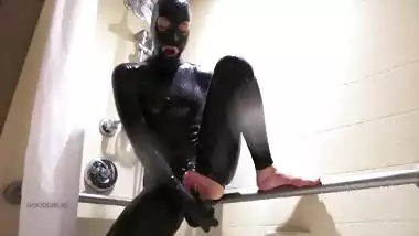Insanely Hot Girl in a Latex Catsuit Uses Her Vibrator in the Shower and Has a Crazy Orgasm